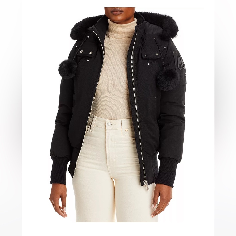 Moose Knuckles Black Bomber Jacket with Fur Trim